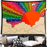 Lofaris Colored Lines Beige Clouds Landscape Wall Tapestry